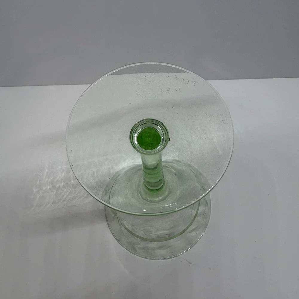 Vintage Etched Floral Uranium Glass Cocktail Martini Glass Green Glow 4.25
